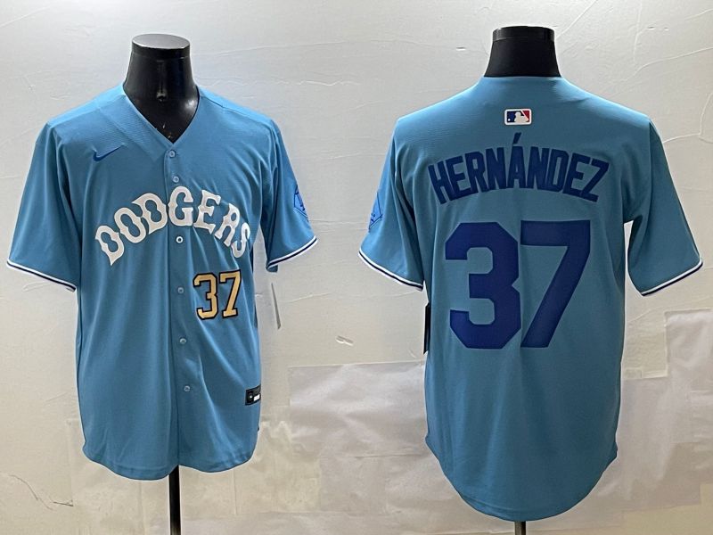 Men Los Angeles Dodgers #37 Hernandez Light Blue Joint Name 2025 Nike MLB Jersey style 9->los angeles dodgers->MLB Jersey